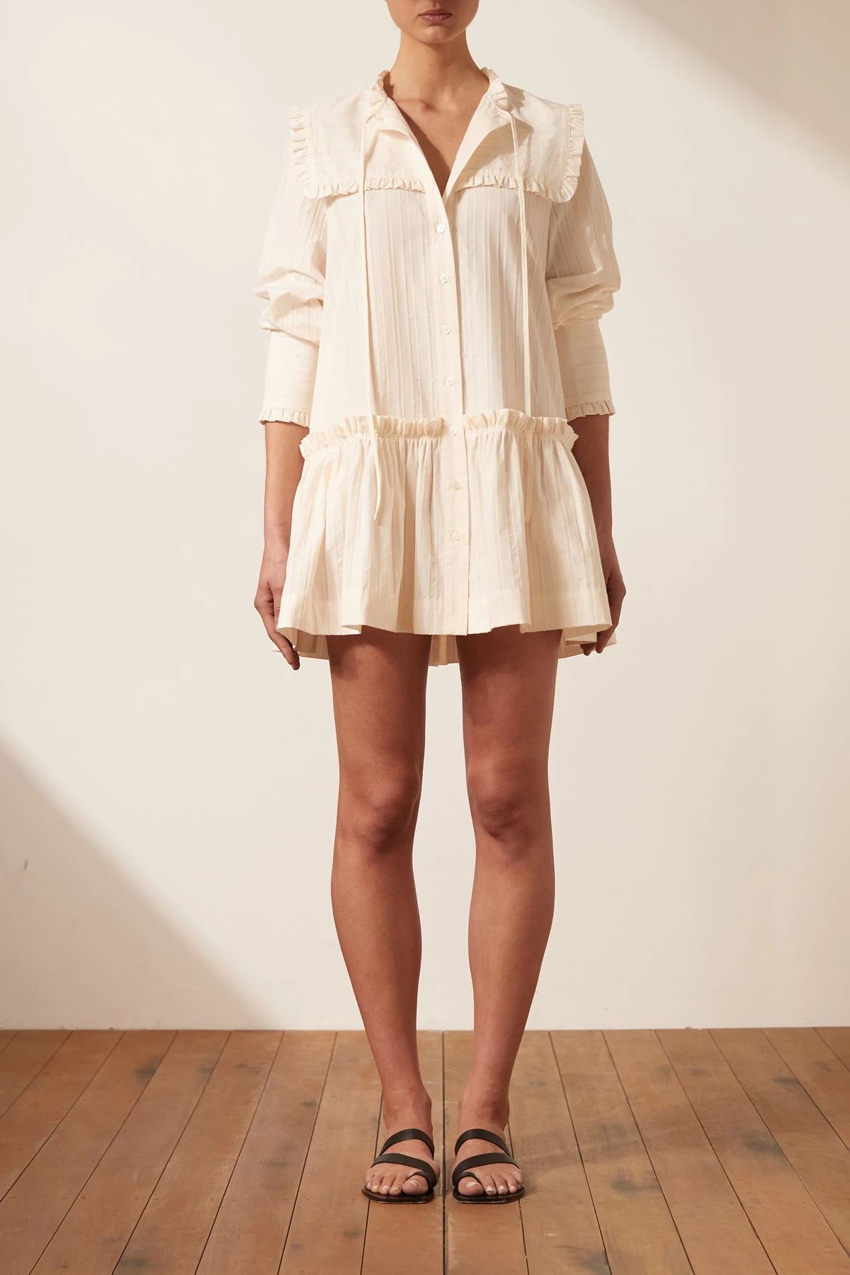 Shona Joy DRESSES ELLA FRILL CAPE MINI DRESS - VANILLA 2 Shona Joy DRESSES ELLA FRILL CAPE MINI DRESS - VANILLA