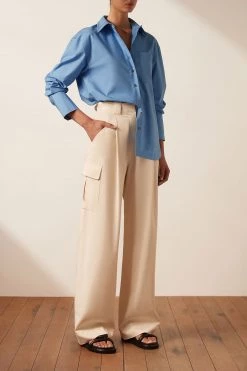 Shona Joy ISABELLA BUTTON UP BOYFRIEND SHIRT - MEDITERRANEAN BLUE TOPS