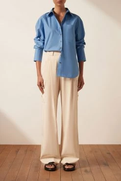 Shona Joy ISABELLA BUTTON UP BOYFRIEND SHIRT - MEDITERRANEAN BLUE TOPS