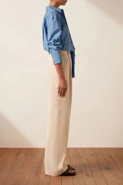 Shona Joy ISABELLA BUTTON UP BOYFRIEND SHIRT - MEDITERRANEAN BLUE TOPS