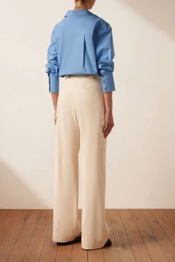 Shona Joy ISABELLA BUTTON UP BOYFRIEND SHIRT - MEDITERRANEAN BLUE TOPS