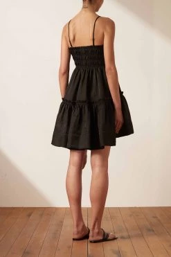 Shona Joy DRESSES BRUNA LINEN SHIRRED TIERED MINI DRESS - BLACK 9 Shona Joy DRESSES BRUNA LINEN SHIRRED TIERED MINI DRESS - BLACK