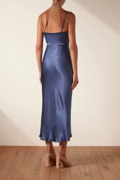 Shona Joy THALIA LACE UP MIDI DRESS - AEGEAN BLUE