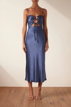 Shona Joy THALIA LACE UP MIDI DRESS - AEGEAN BLUE