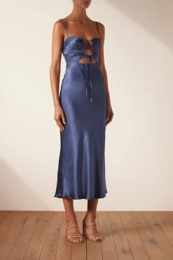 Shona Joy THALIA LACE UP MIDI DRESS - AEGEAN BLUE