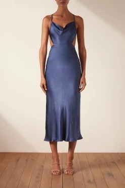 Shona Joy DRESSES THALIA BIAS CUT OUT MIDI DRESS - AEGEAN BLUE