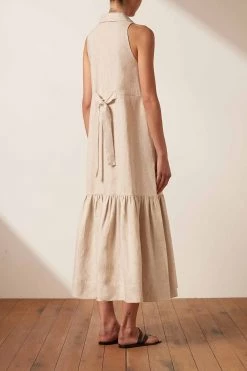 Shona Joy LUNA LINEN SLEEVELESS MIDI DRESS - NATURAL