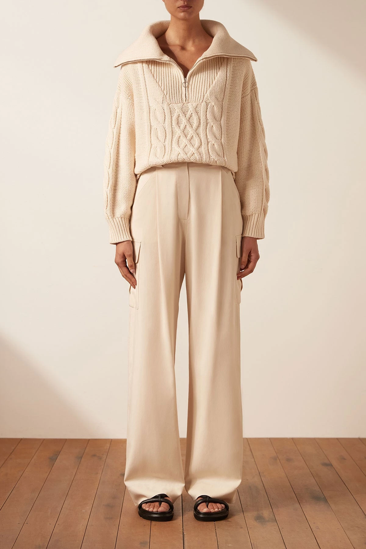 Shona Joy EVA CABLE ZIP UP JUMPER - CREMA TOPS 4 Shona Joy EVA CABLE ZIP UP JUMPER - CREMA TOPS