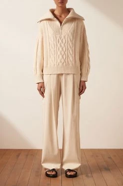 Shona Joy EVA CABLE ZIP UP JUMPER - CREMA TOPS 17 Shona Joy EVA CABLE ZIP UP JUMPER - CREMA TOPS