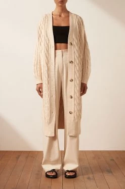 Shona Joy EVA CABLE CARDIGAN - CREMA TOPS