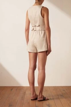 Shona Joy LUNA LINEN TAILORED FITTED VEST - NATURAL TOPS