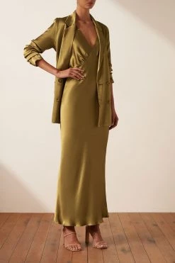 Shona Joy BEST SELLERS GIORGIA PLUNGED MIDI DRESS - OLIVE OIL
