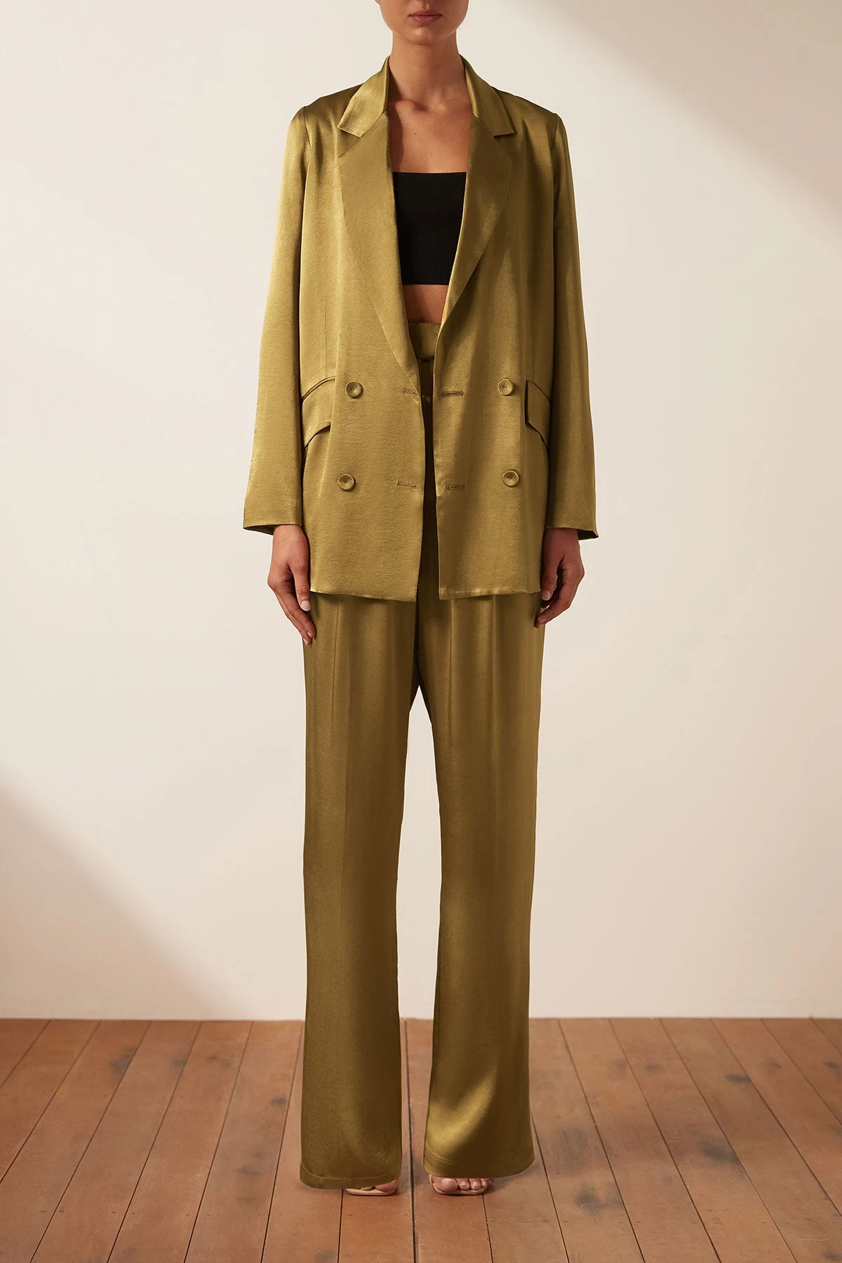 Shona Joy GIORGIA DOUBLE BREASTED BLAZER - OLIVE OIL 3 Shona Joy GIORGIA DOUBLE BREASTED BLAZER - OLIVE OIL