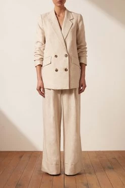 Shona Joy SHORTS & PANTS LUNA LINEN ASYMMETRIC WIDE LEG PANT - NATURAL