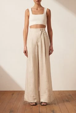 Shona Joy SHORTS & PANTS LUNA LINEN ASYMMETRIC WIDE LEG PANT - NATURAL