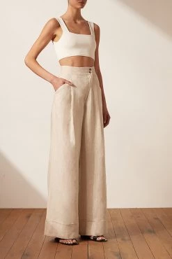 Shona Joy SHORTS & PANTS LUNA LINEN ASYMMETRIC WIDE LEG PANT - NATURAL