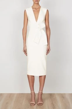 Shona Joy DRESSES LUCY PLUNGED MIDI DRESS - IVORY