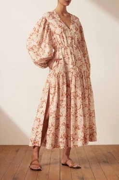 Shona Joy FLOR LINEN BALLOON SLEEVE DRAWSTRING MIDI DRESS 10 Shona Joy FLOR LINEN BALLOON SLEEVE DRAWSTRING MIDI DRESS