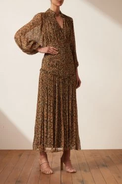 Shona Joy PALOMA BUTTON UP RUCHED MIDI DRESS DRESSES