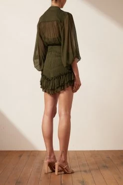 Shona Joy DRESSES SAFIRA BUTTON UP RUCHED MINI DRESS - OLIVE