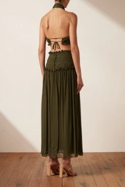 Shona Joy SAFIRA HIGH NECK CUT OUT MIDI DRESS - OLIVE 11 Shona Joy SAFIRA HIGH NECK CUT OUT MIDI DRESS - OLIVE