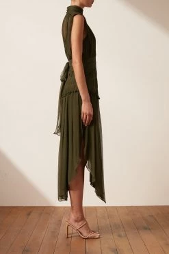 Shona Joy DRESSES SAFIRA SLEEVELESS OPEN BACK MIDI DRESS - OLIVE
