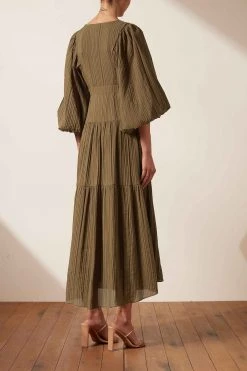 Shona Joy MILA SQUARE NECK MIDI DRESS - CUMIN DRESSES