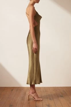 Shona Joy THALIA BIAS CUT OUT MIDI DRESS - CUMIN