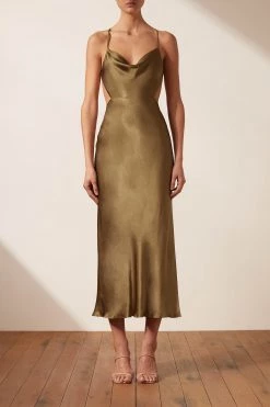 Shona Joy THALIA BIAS CUT OUT MIDI DRESS - CUMIN