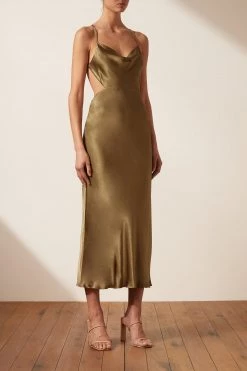 Shona Joy THALIA BIAS CUT OUT MIDI DRESS - CUMIN