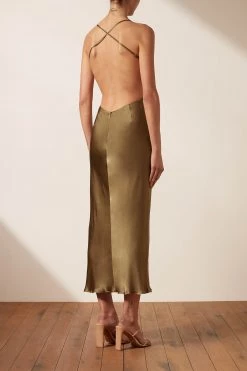 Shona Joy THALIA BIAS CUT OUT MIDI DRESS - CUMIN