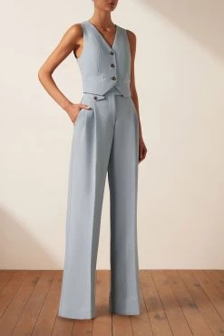 Shona Joy BEST SELLERS IRENA HIGH WAISTED TAILORED PANT - CHALK BLUE