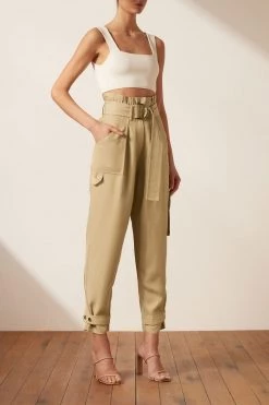 Shona Joy SHORTS & PANTS MATILDA LINEN UTILITY PAPERBAG PANT - WHEAT