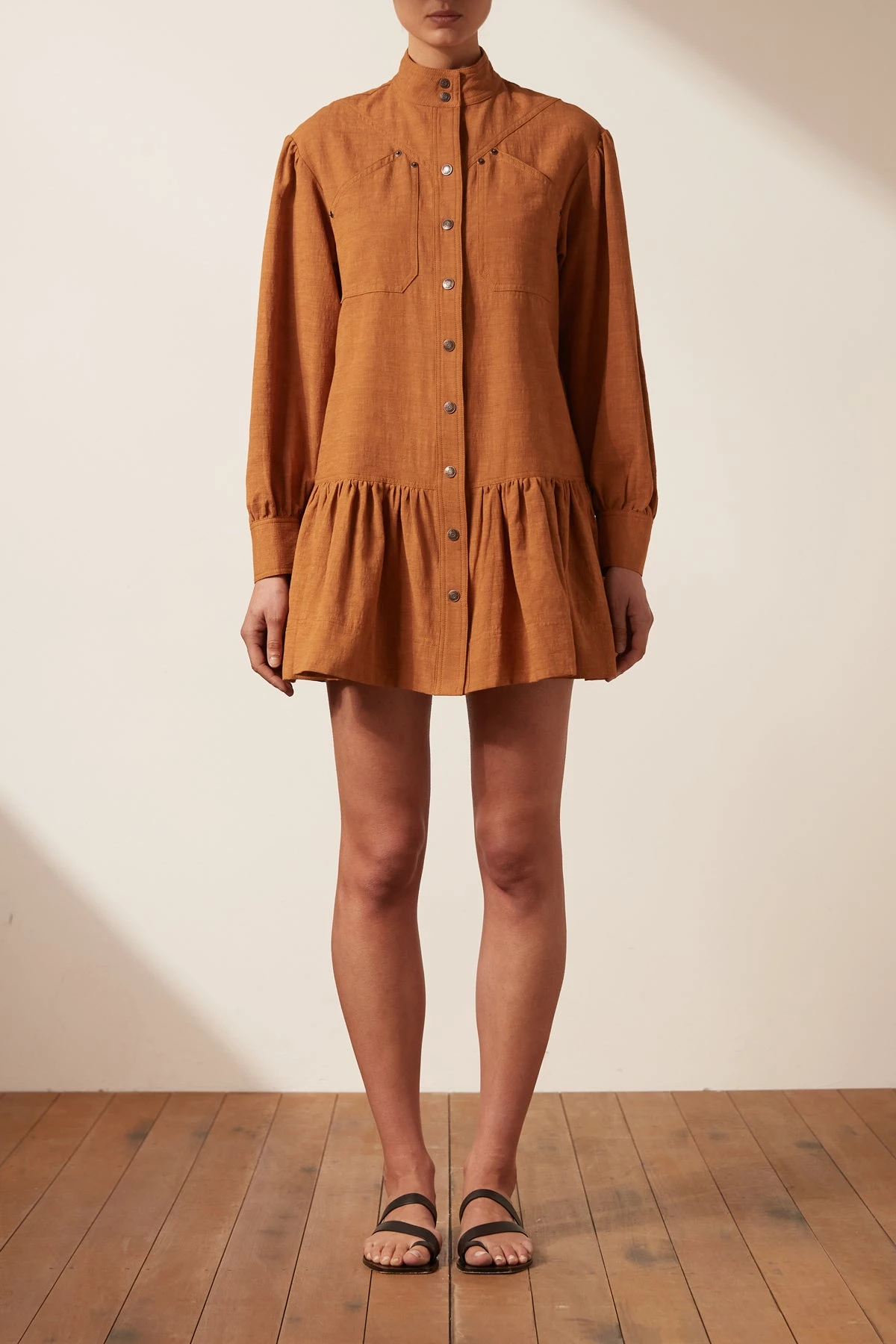 Shona Joy PRISCILA HIGH NECK UTILITY MINI DRESS - TURMERIC 4 Shona Joy PRISCILA HIGH NECK UTILITY MINI DRESS - TURMERIC