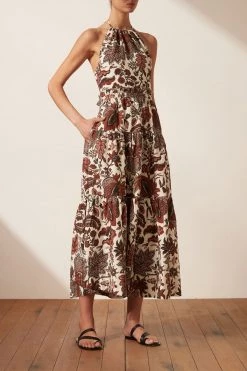 Shona Joy CATALINA HALTER OPEN BACK MIDI DRESS