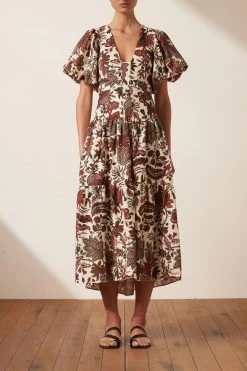 Shona Joy CATALINA PLUNGED SHORT SLEEVE MIDI DRESS BEST SELLERS