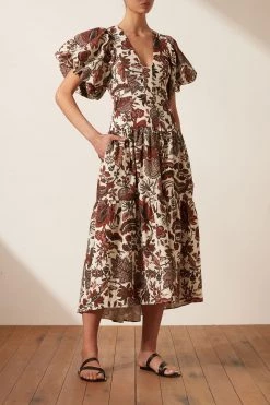 Shona Joy CATALINA PLUNGED SHORT SLEEVE MIDI DRESS BEST SELLERS