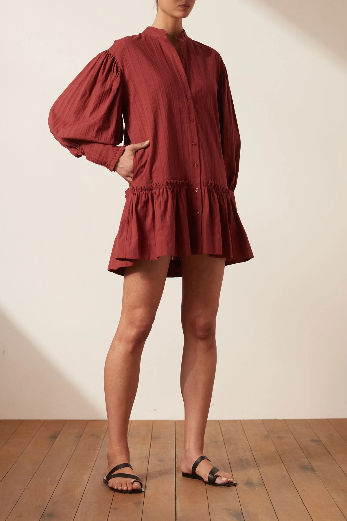 Shona Joy ELLA BALLOON SLEEVE SHIRT MINI DRESS - SANGRIA DRESSES 3 Shona Joy ELLA BALLOON SLEEVE SHIRT MINI DRESS - SANGRIA DRESSES