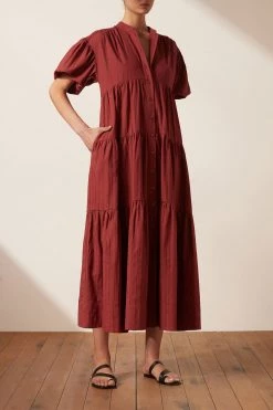 Shona Joy ELLA SHORT SLEEVE SHIRT MIDI DRESS - SANGRIA DRESSES 8 Shona Joy ELLA SHORT SLEEVE SHIRT MIDI DRESS - SANGRIA DRESSES