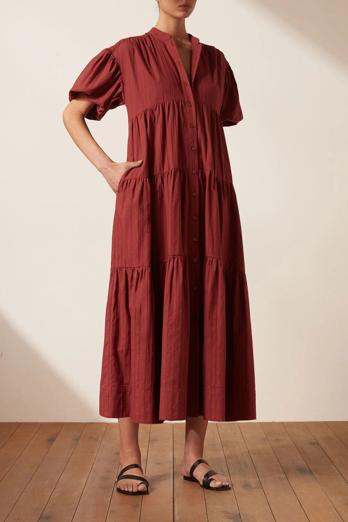 Shona Joy ELLA SHORT SLEEVE SHIRT MIDI DRESS - SANGRIA DRESSES 3 Shona Joy ELLA SHORT SLEEVE SHIRT MIDI DRESS - SANGRIA DRESSES