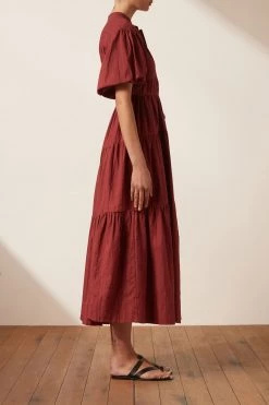 Shona Joy ELLA SHORT SLEEVE SHIRT MIDI DRESS - SANGRIA DRESSES 9 Shona Joy ELLA SHORT SLEEVE SHIRT MIDI DRESS - SANGRIA DRESSES