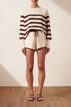 Shona Joy KNITWEAR MALENA DRAWSTRING SHORT - SANGRIA/CREAM