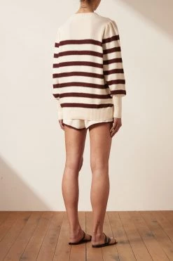 Shona Joy MALENA PUFF SLEEVE JUMPER - SANGRIA/CREAM