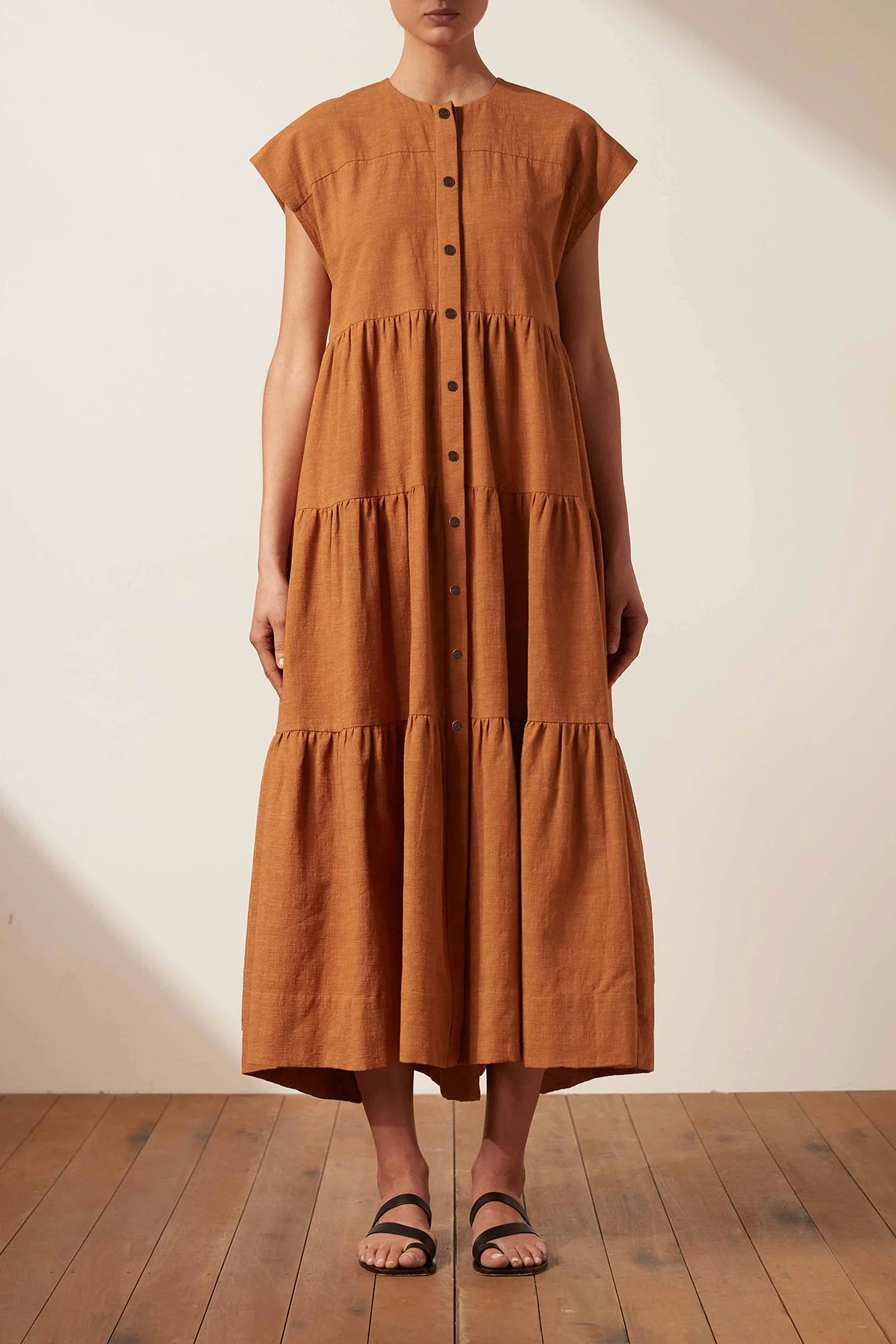 Shona Joy PRISCILA SHORT SLEEVE TIERED UTILITY MIDI DRESS - TURMERIC 2 Shona Joy PRISCILA SHORT SLEEVE TIERED UTILITY MIDI DRESS - TURMERIC