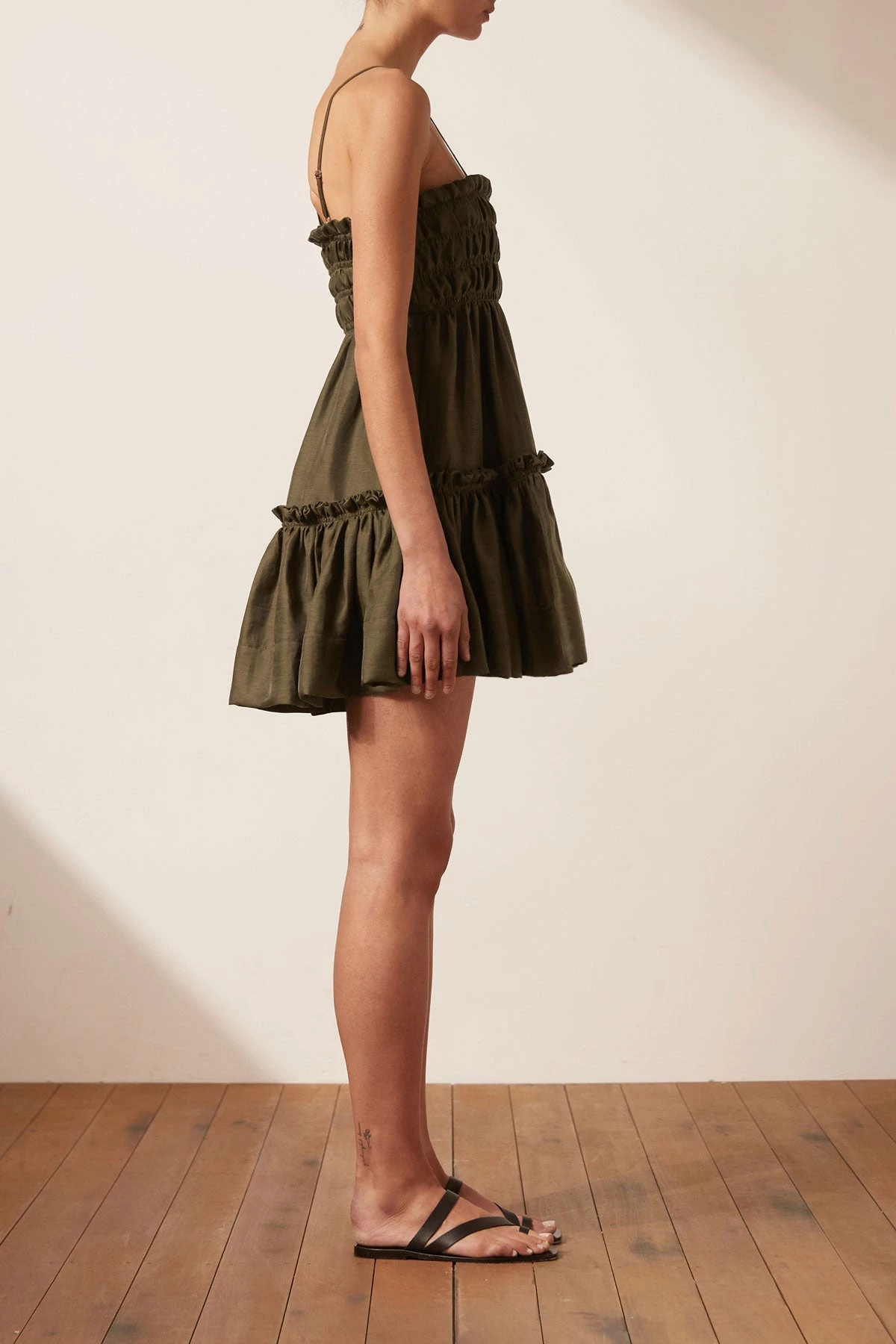 Shona Joy BRUNA LINEN SHIRRED TIERED MINI DRESS - FOREST DRESSES 4 Shona Joy BRUNA LINEN SHIRRED TIERED MINI DRESS - FOREST DRESSES