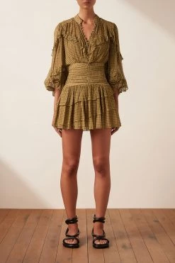 Shona Joy ELEONORA RUCHED FRILL MINI DRESS DRESSES