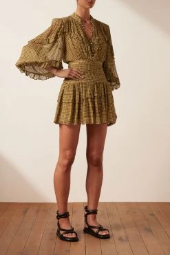 Shona Joy ELEONORA RUCHED FRILL MINI DRESS DRESSES