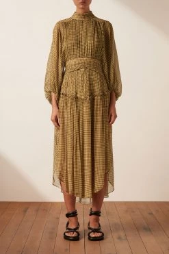 Shona Joy ELEONORA LONG SLEEVE OPEN BACK MIDI DRESS