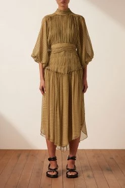 Shona Joy ELEONORA LONG SLEEVE OPEN BACK MIDI DRESS