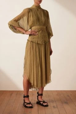 Shona Joy ELEONORA LONG SLEEVE OPEN BACK MIDI DRESS